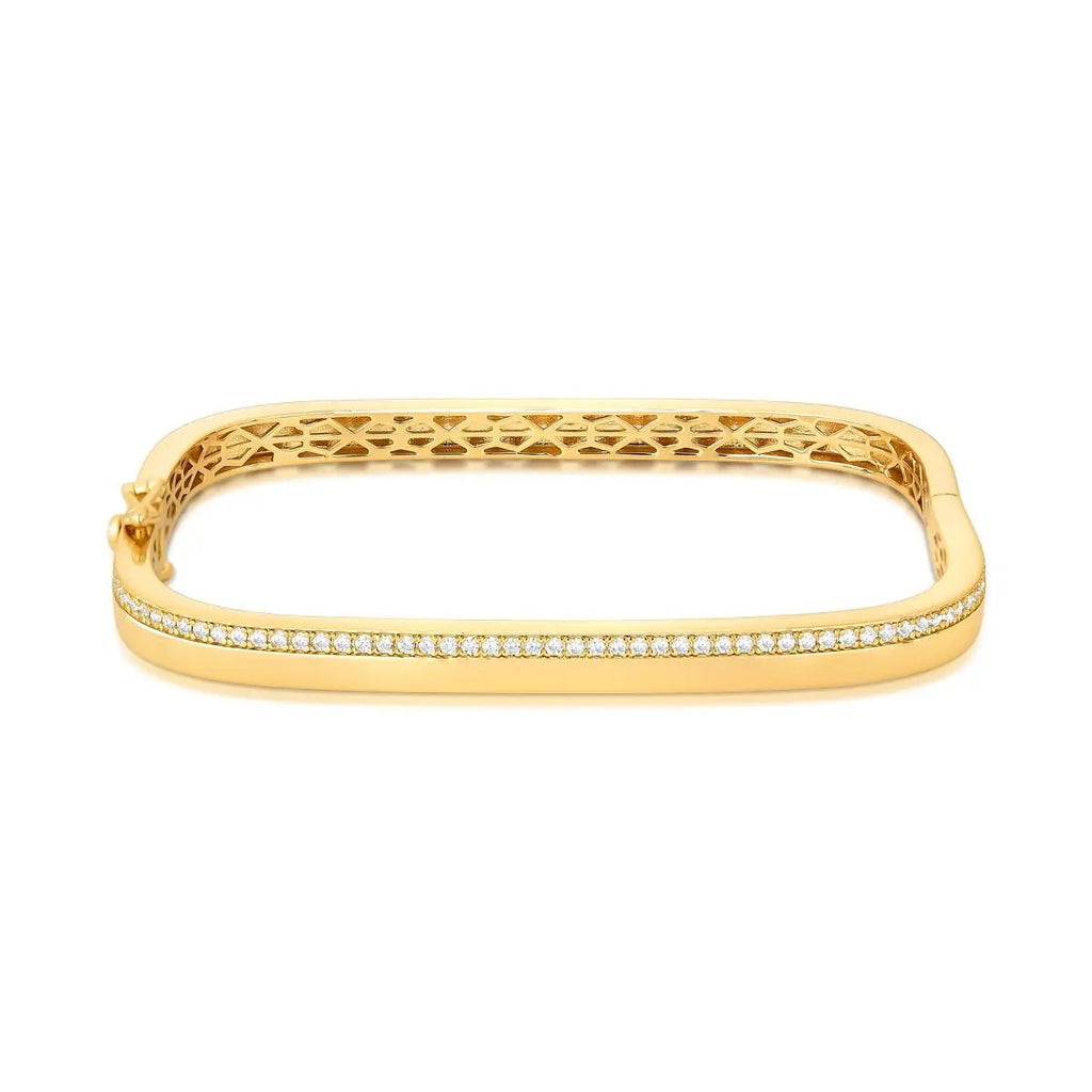 Bracelete Folheado a Ouro Retangular com Uma Fileira de Zircônias