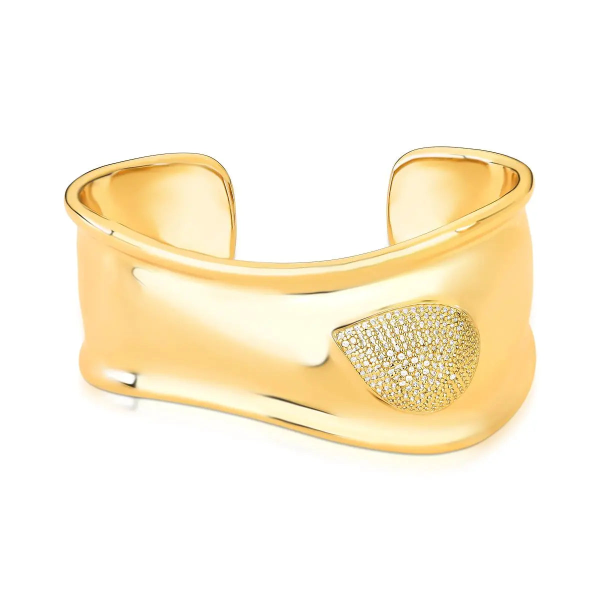 Bracelete Folheado a Ouro Curvo com Zircônias em Gota