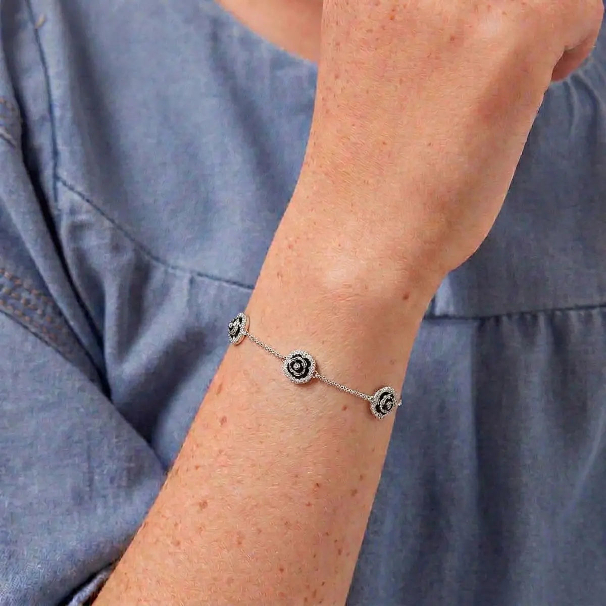 Pulseira de Prata 925 Kids de Flor Esmaltada com Zircônias