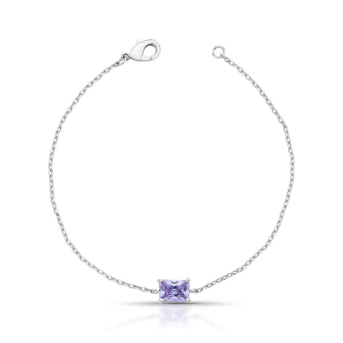 Pulseira Folheada a Ródio com Cristal Retangular