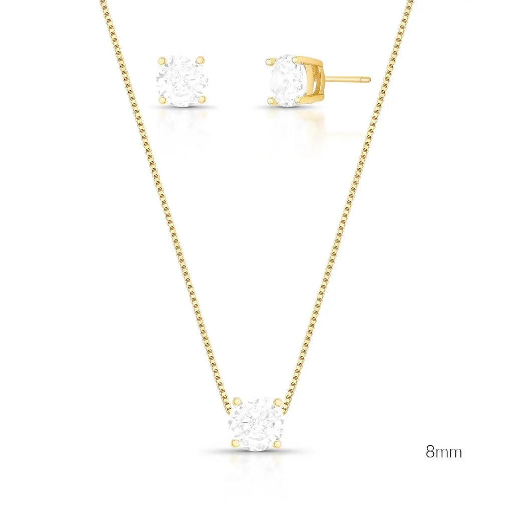 Conjunto Brinco e Colar com Zircônia Redonda