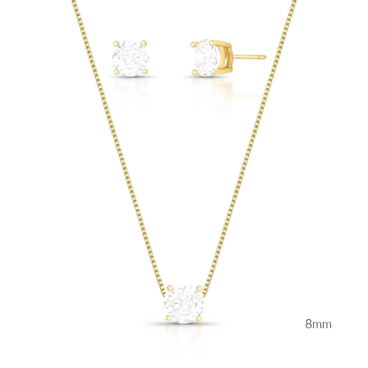 Conjunto Brinco e Colar com Zircônia Redonda