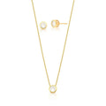 Conjunto Brinco e Corrente com Pingente Redondo Banhado a Ouro