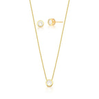 Conjunto Brinco e Corrente com Pingente Redondo Banhado a Ouro