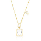 Colar Folheado a Ouro com Pingente Retangular e de Gota em Cristal