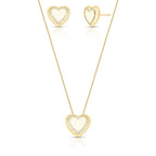 Conjunto Folheado a Ouro Brinco e Colar de Coração com Zircônias