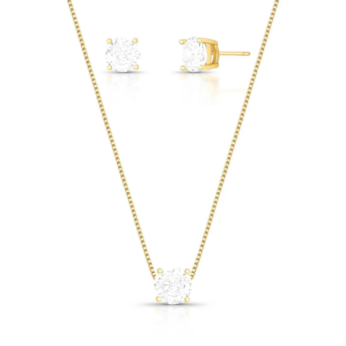 Conjunto Brinco e Colar com Zircônia Redonda
