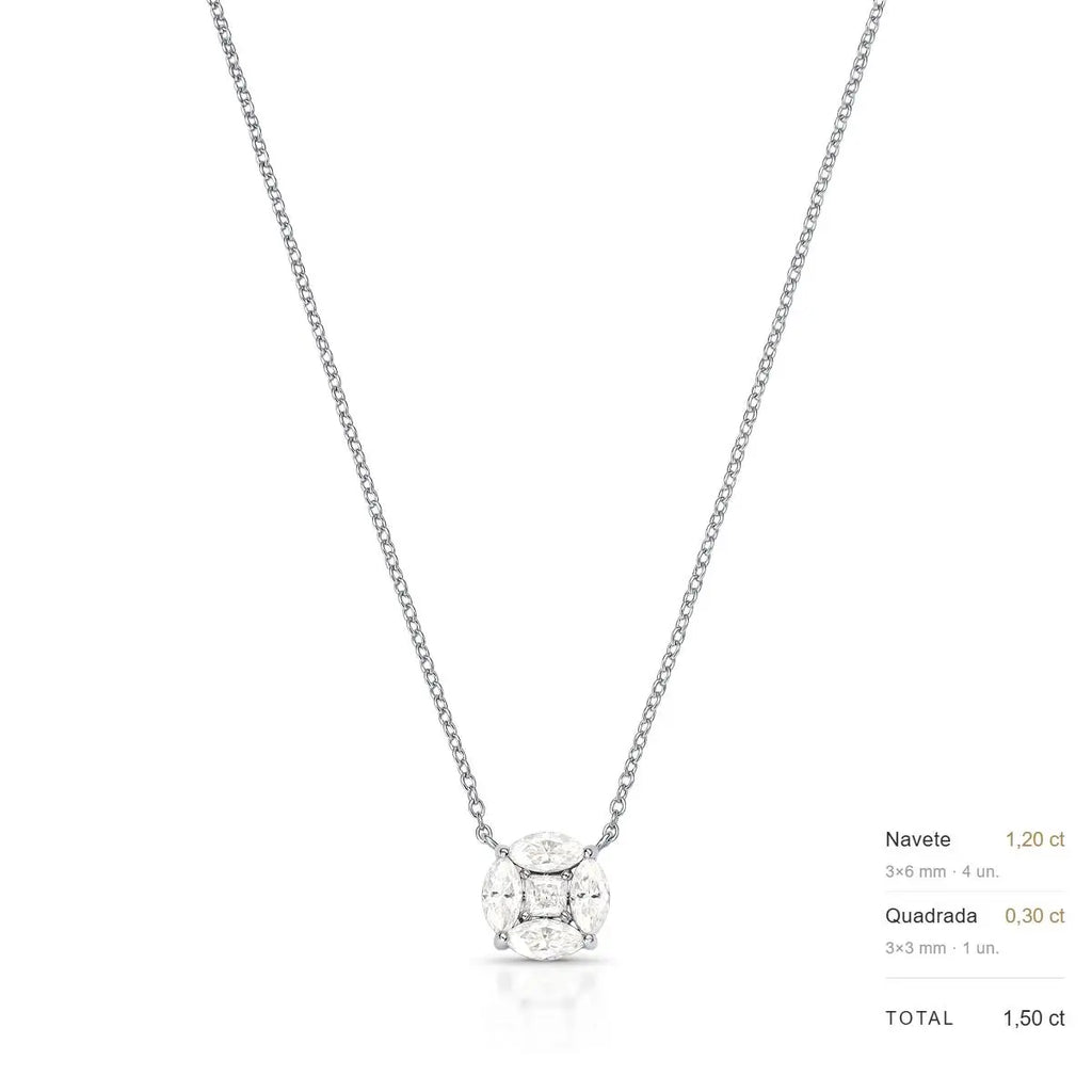 Colar de Prata 925 com Pingente de Pedras Moissanites 3mm