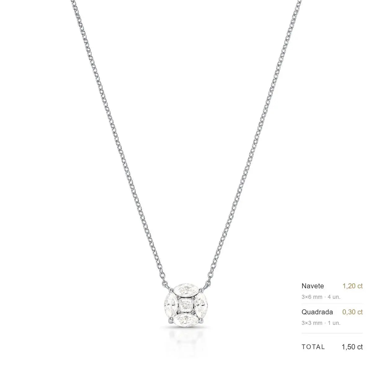 Colar de Prata 925 com Pingente de Pedras Moissanites 3mm