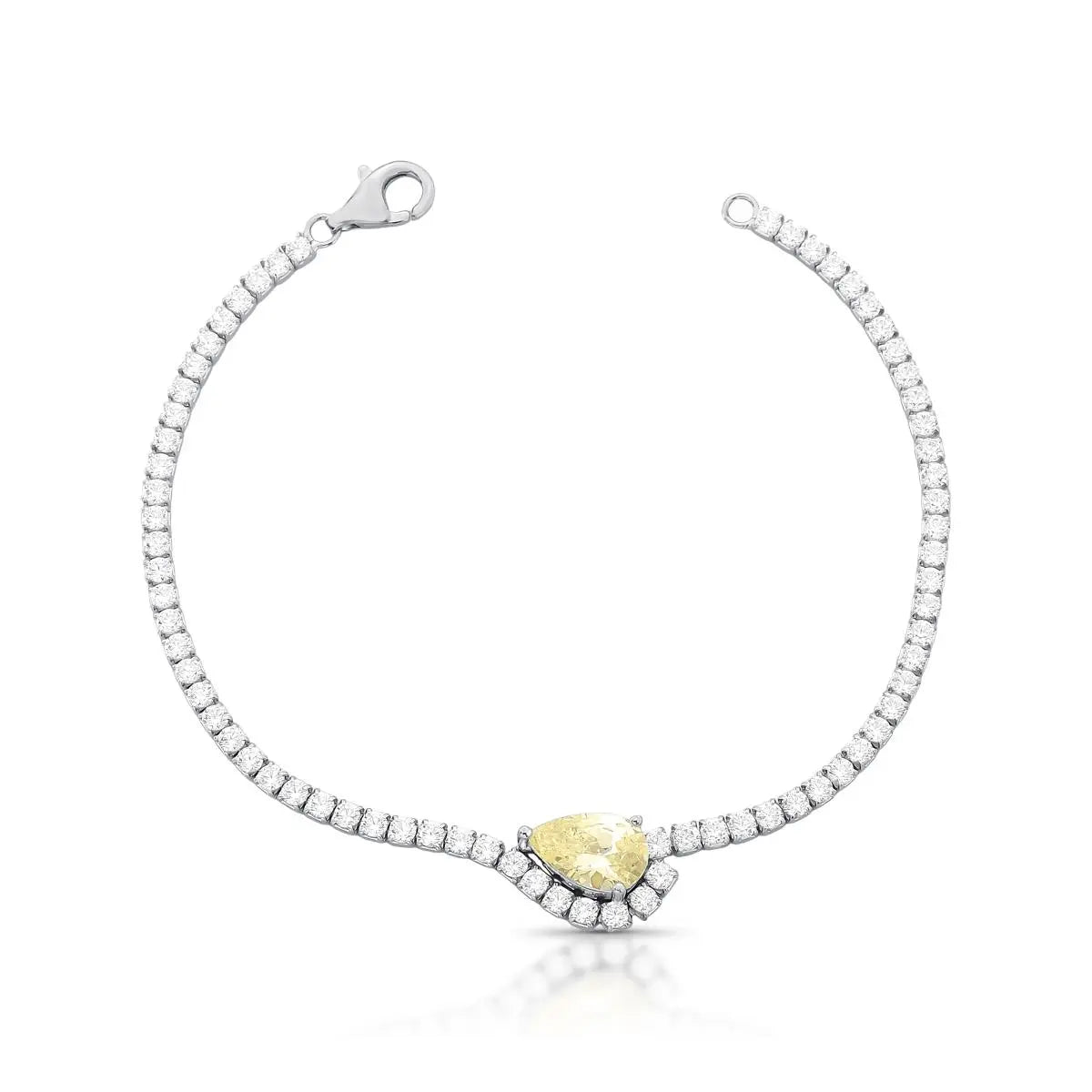 Pulseira Riviera de Prata 925 com Cristal de Gota e Zircônias