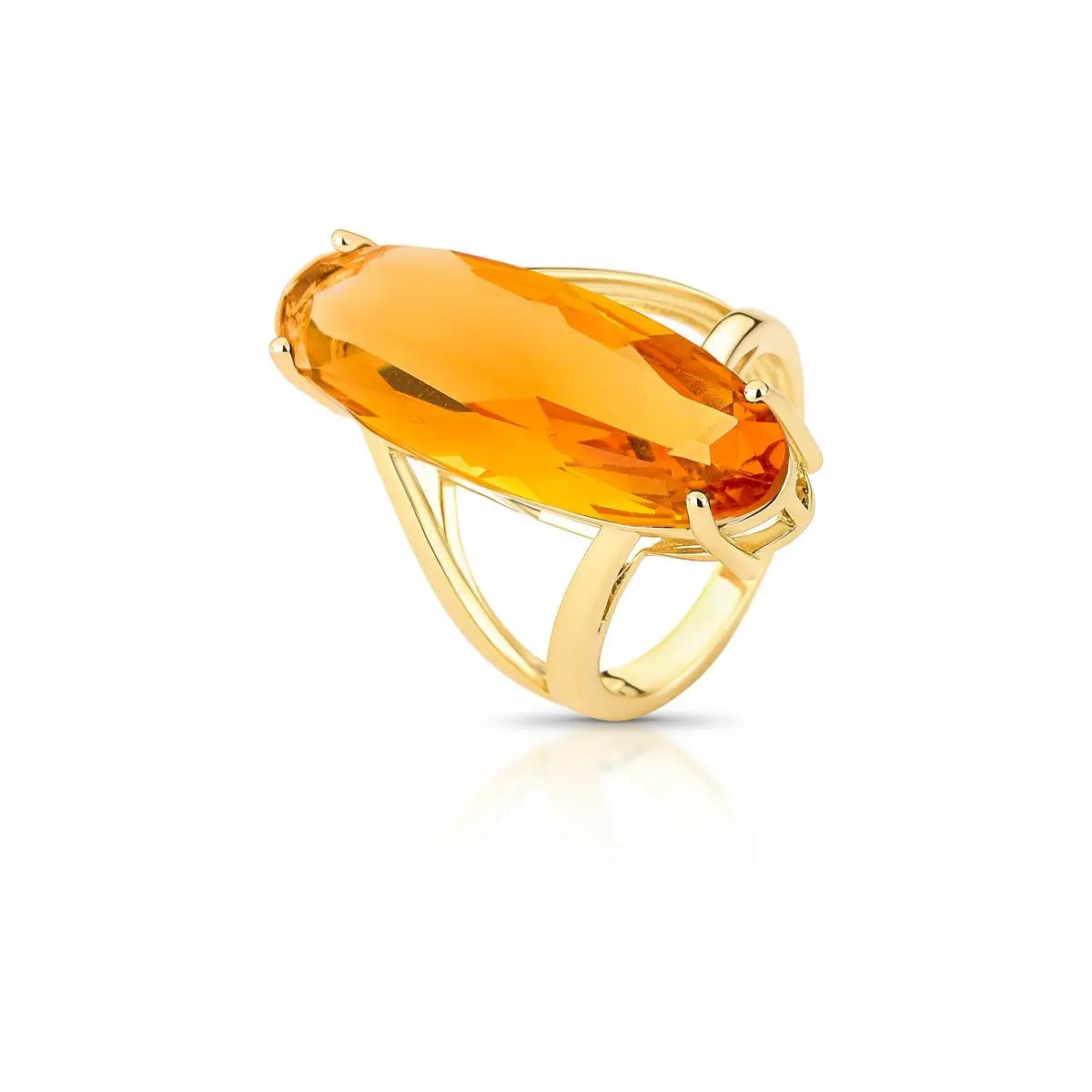 Anel Folheado a Ouro Vazado com Cristal Oval
