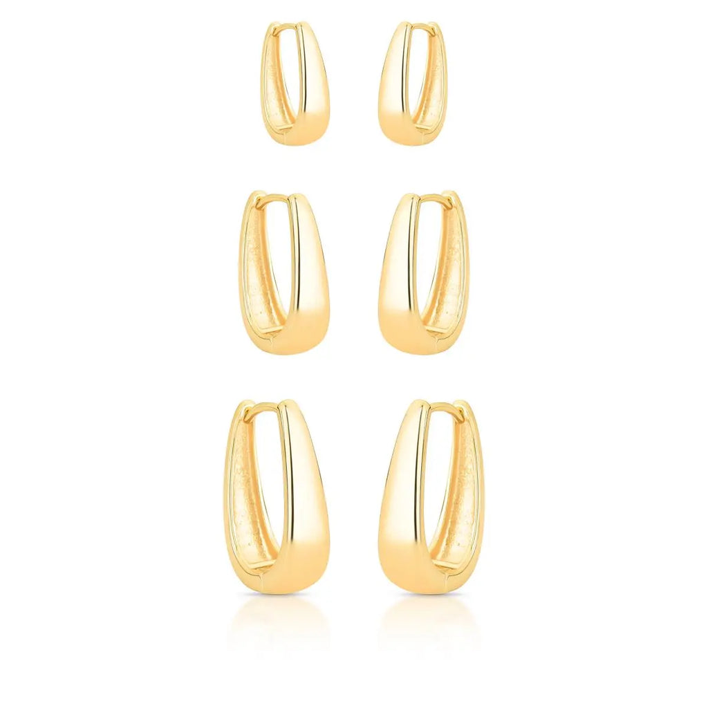 Trio de Argolas Folheado a Ouro Lisas e Triangulares