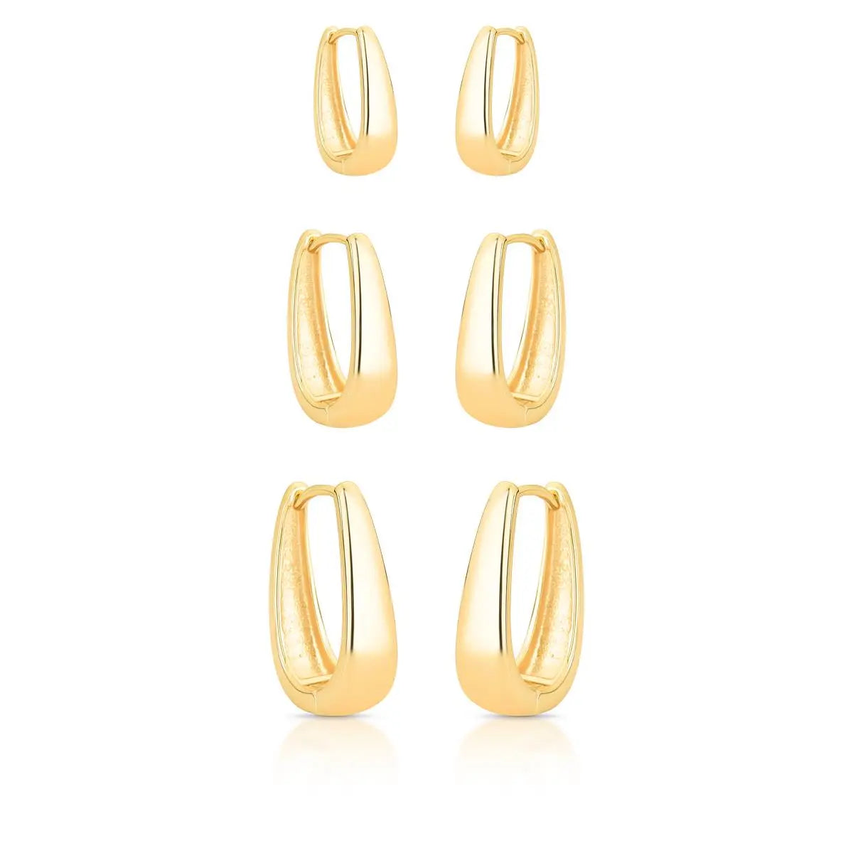 Trio de Argolas Folheado a Ouro Lisas e Triangulares