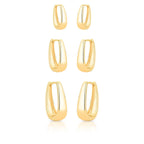 Trio de Argolas Folheado a Ouro Lisas e Triangulares