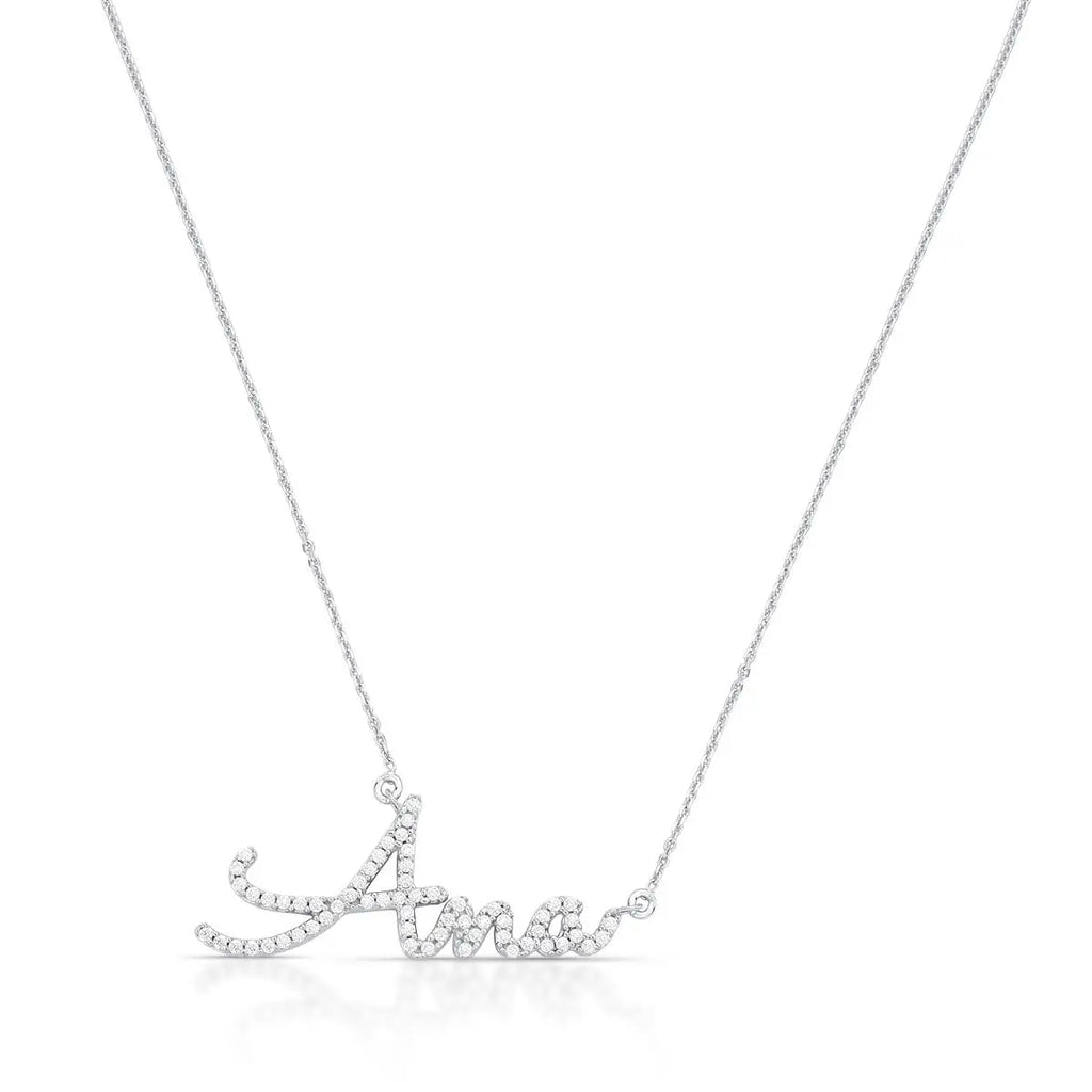 Gargantilha de Prata 925 e Moissanite Nome com Até 4 Letras
