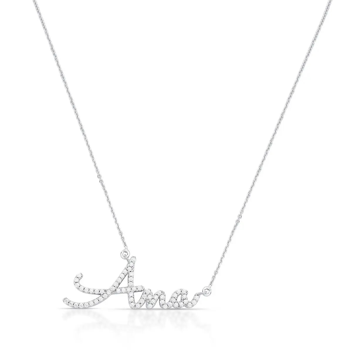 Gargantilha de Prata 925 e Moissanite Nome com Até 4 Letras