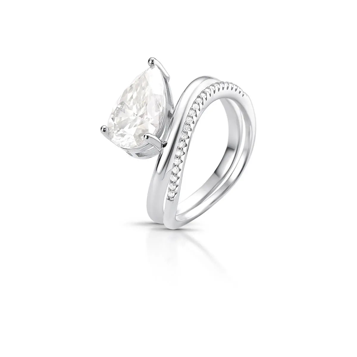 Anel de Prata 925 Duplo Pedra Moissanite 12x8mm