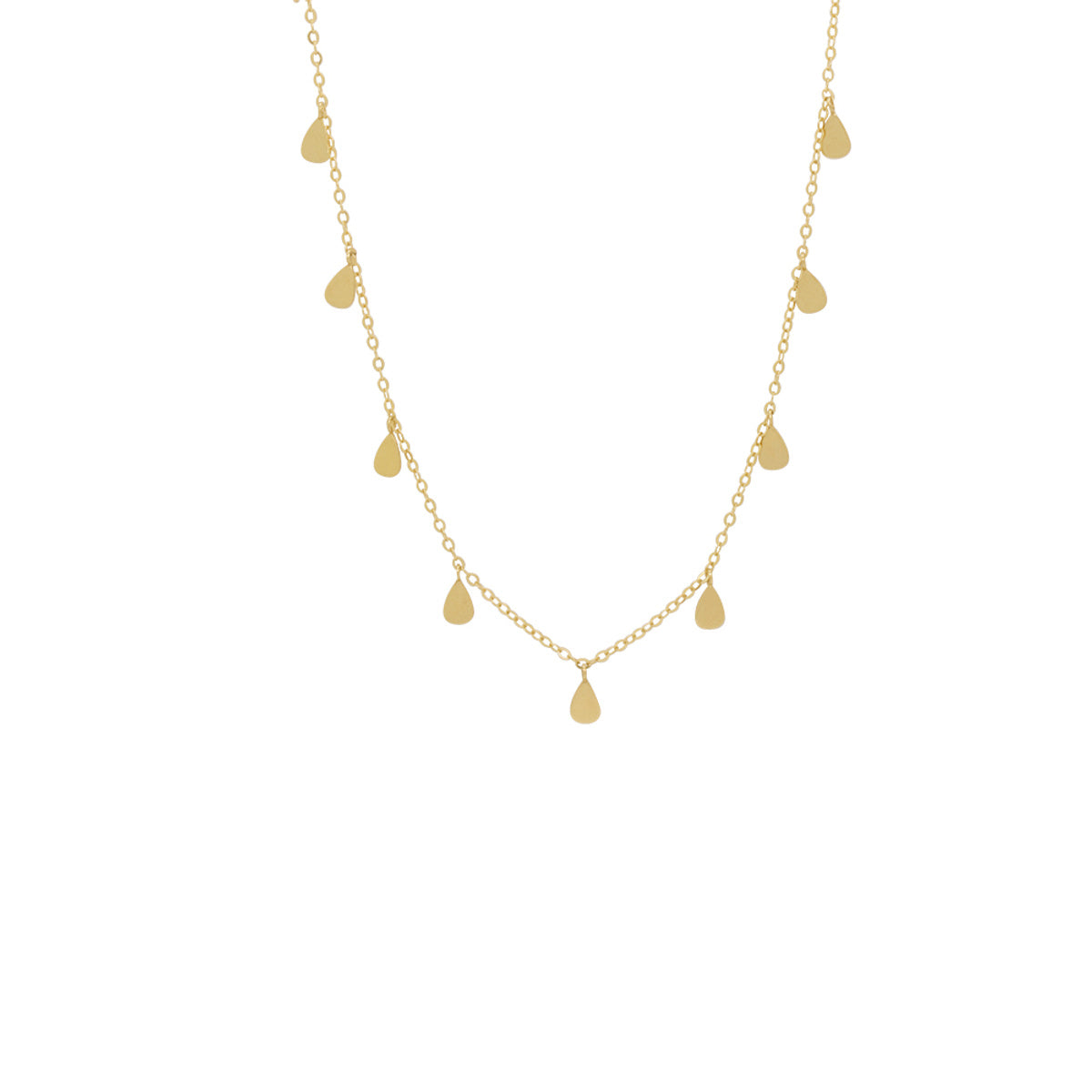Colar de Elos da Rainha Desquinada Chapas Gotas Lisas Penduradas em Ouro 18K