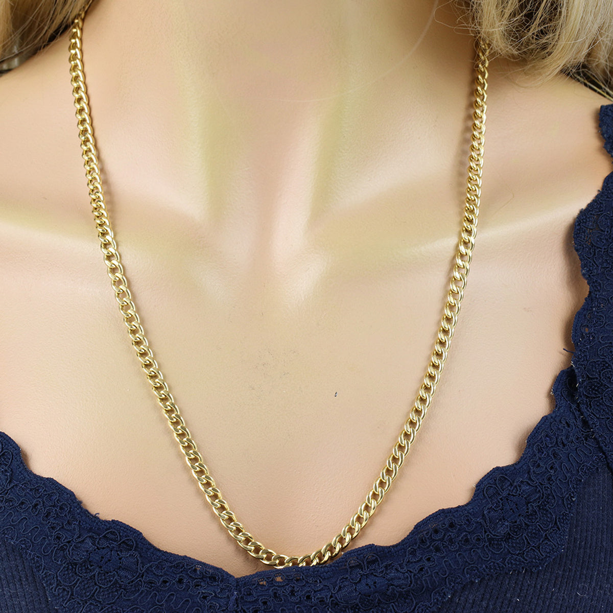 Corrente Groumet Batida Bitola 5,20 mm 60 cm em Ouro 18K