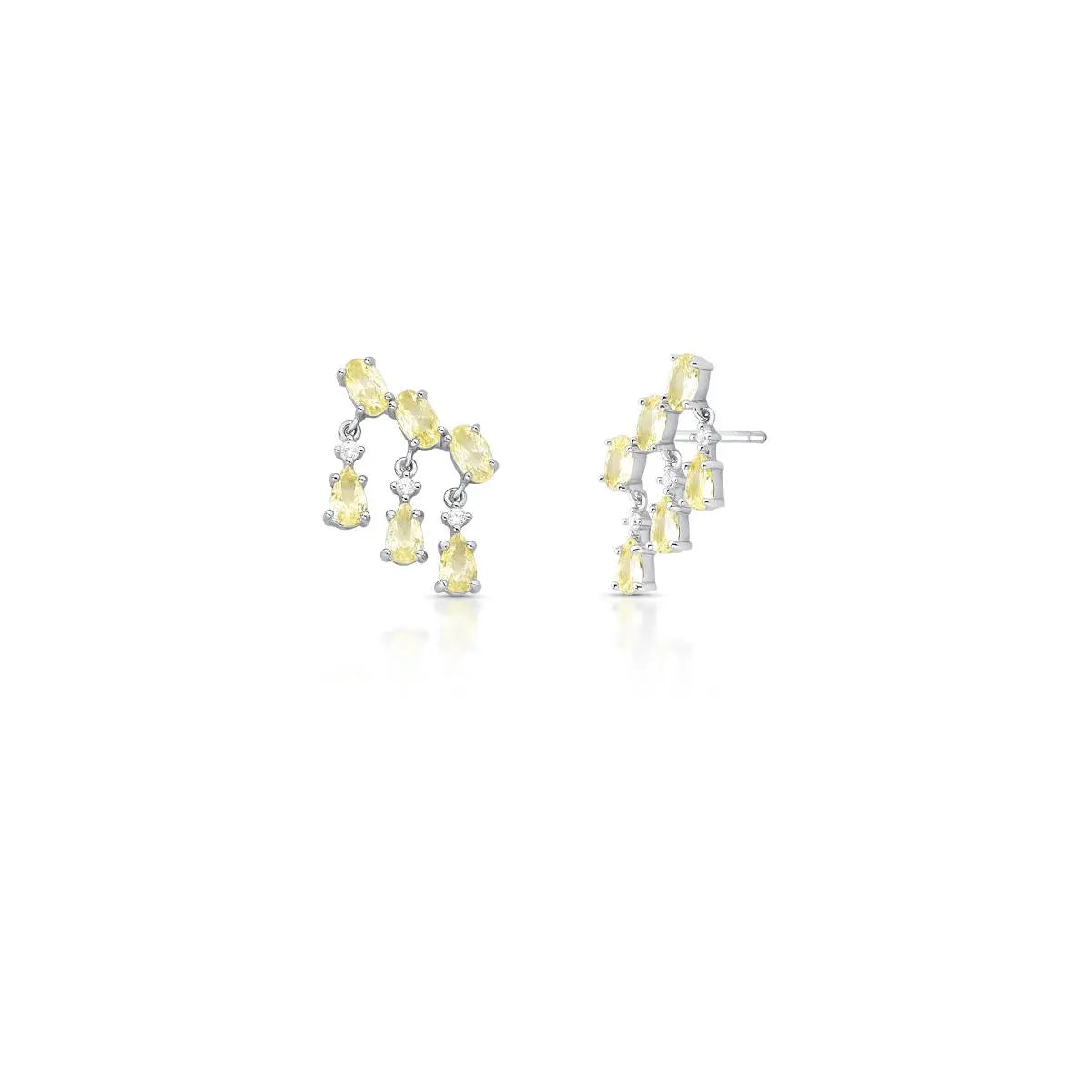 Brinco Ear de Prata 925 Cuff com Cristais de Gota em Pêndulo