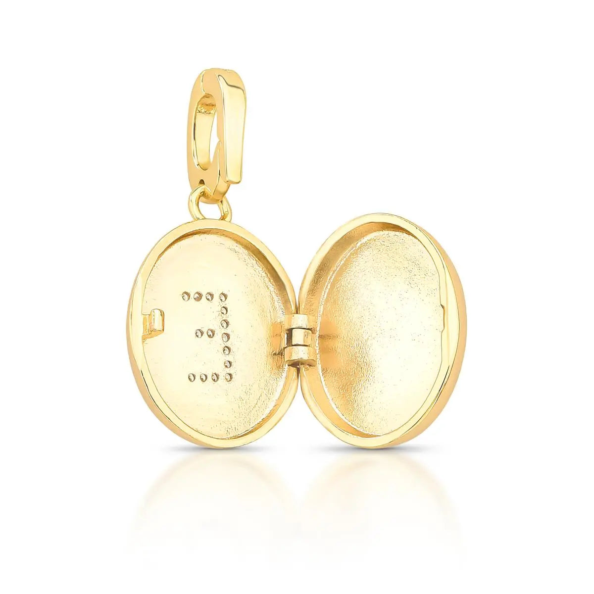 Pingente Folheado a Ouro Oval Relicário Letra "E" com Zircônias e Fecho