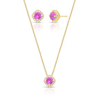 Conjunto Folheado a Ouro Brinco e Colar Pingente Quadrado em Cristal e Zircônias
