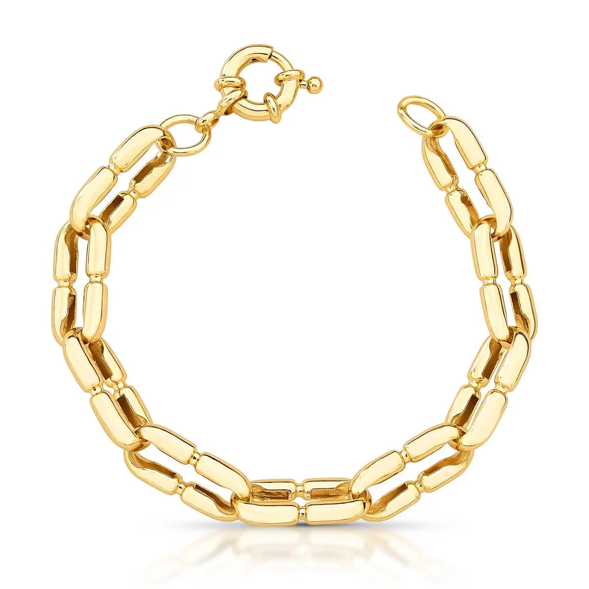 Pulseira Folheada a Ouro com Elos Lisos Retangulares