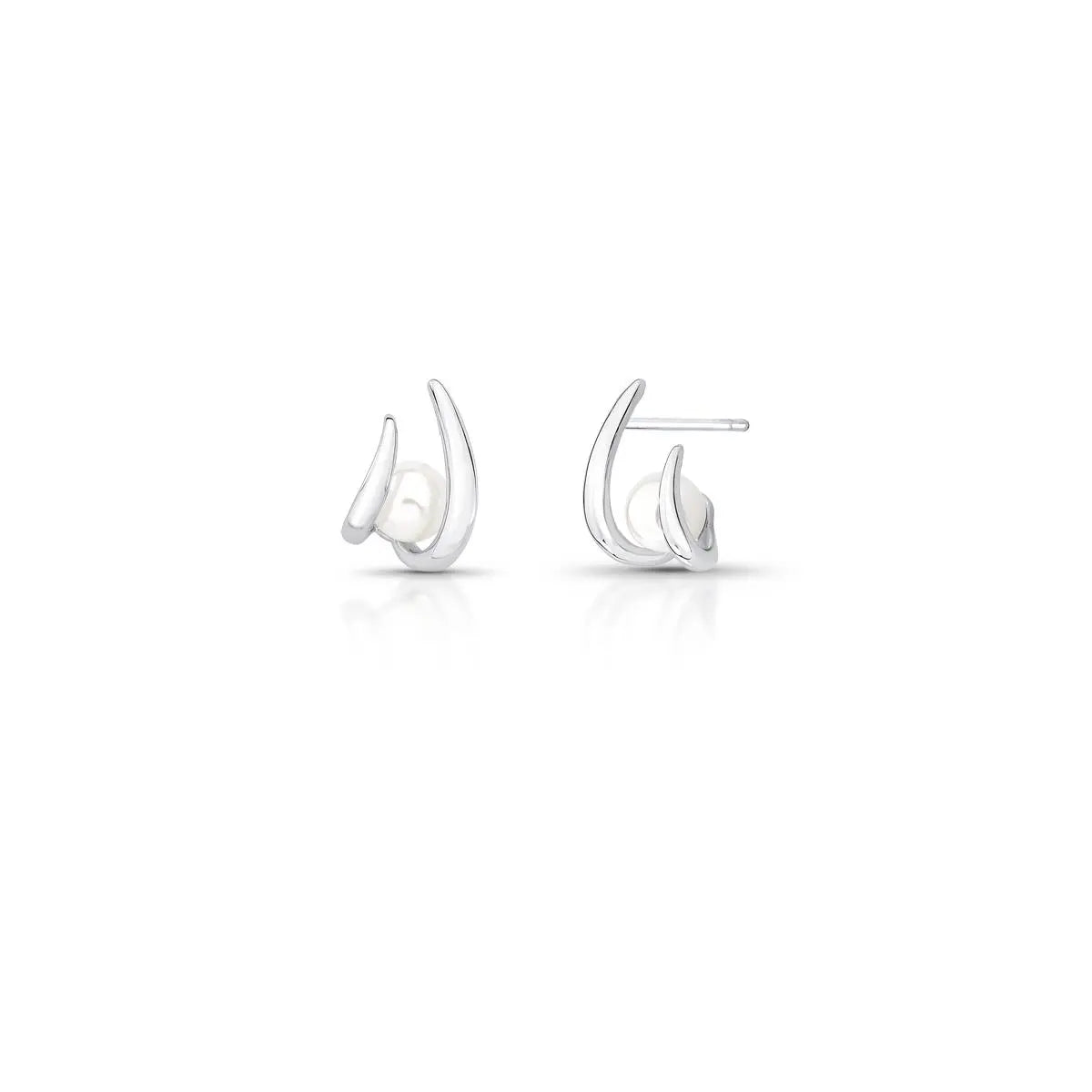 Meia Argola de Prata 925 Curva com Pérola Shell
