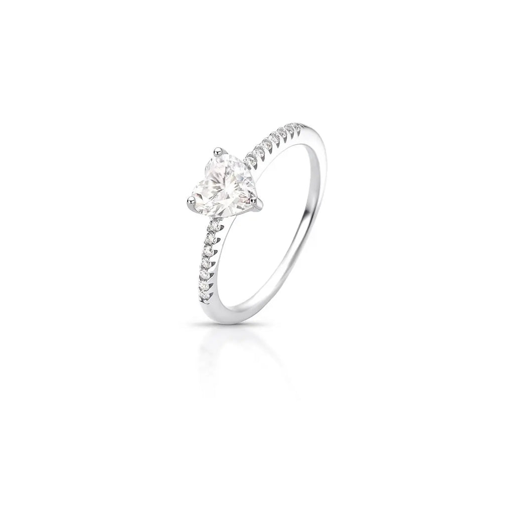Anel de Prata 925 de Coração com Pedras Moissanites 6x6mm
