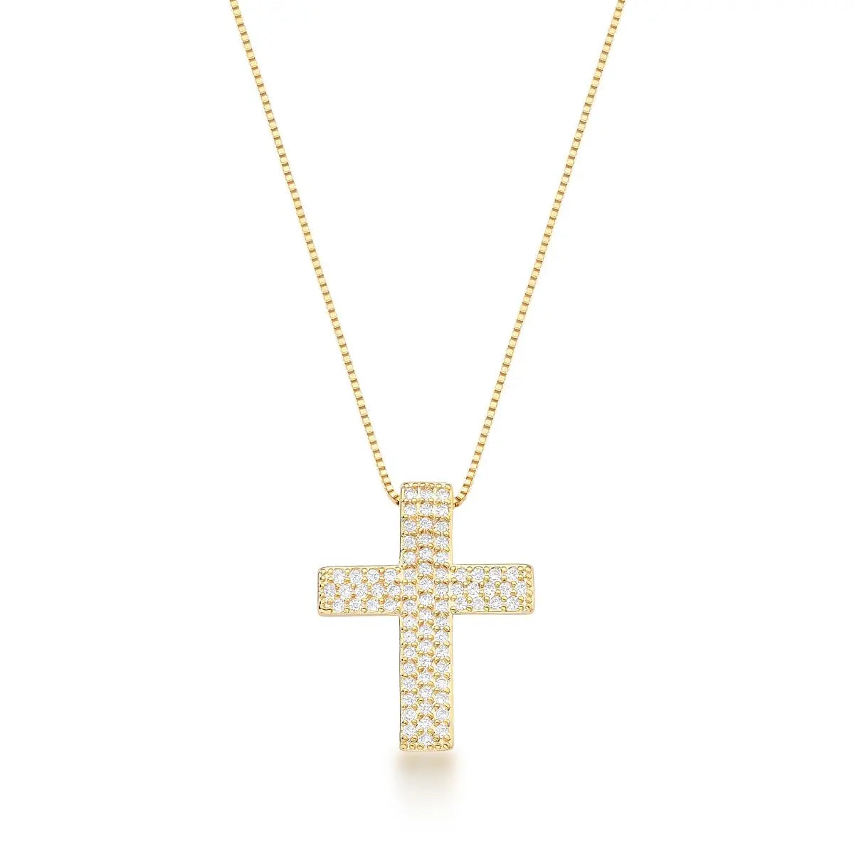 Colar Folheado a Ouro com Pingente de Cruz Cravejado