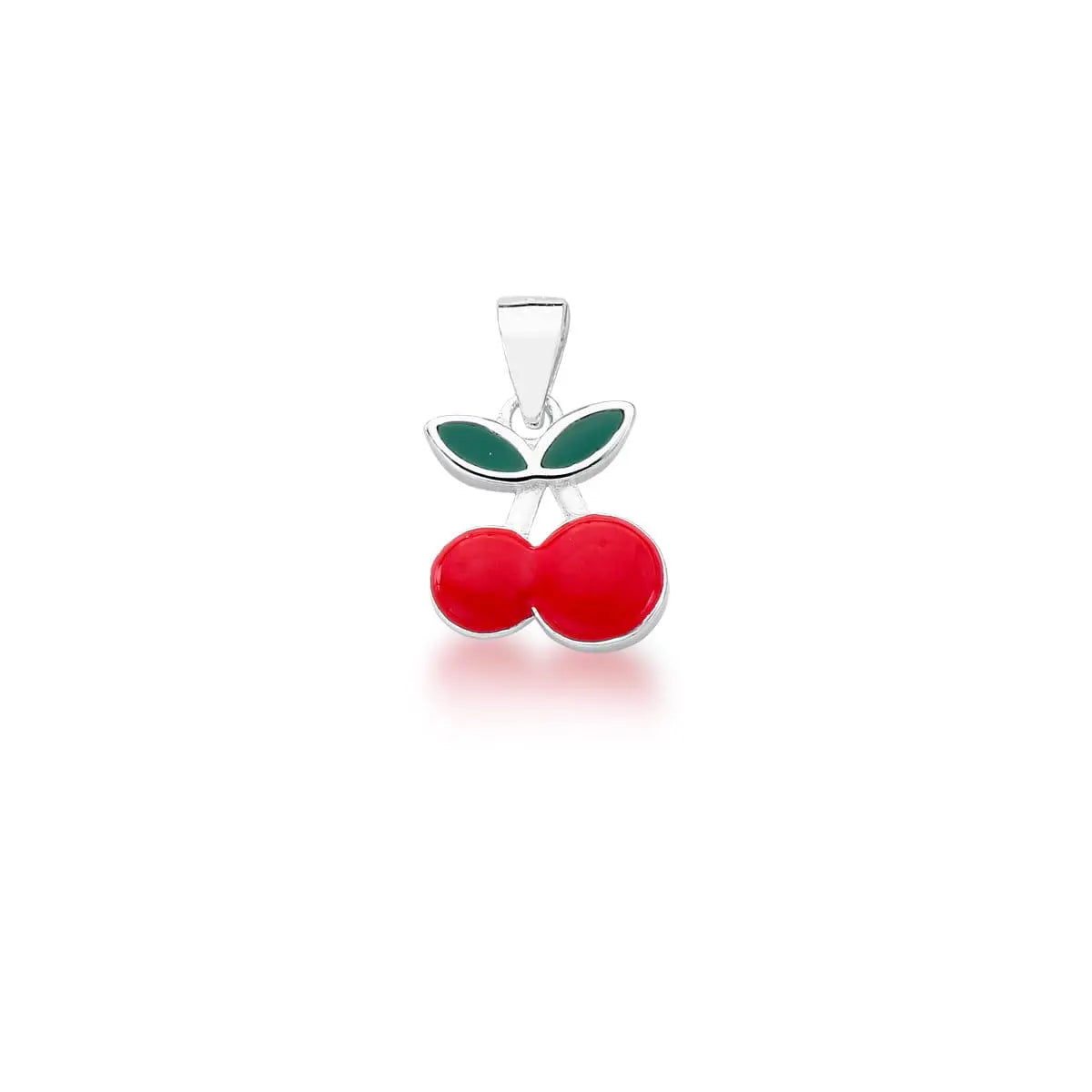 Pingente de Prata 925 Kids de Cereja Esmaltado Vermelho e Verde