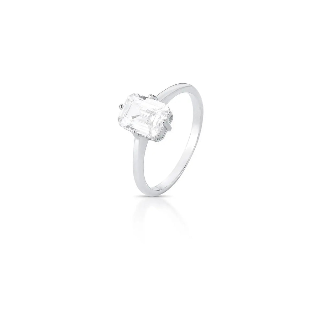 Anel de Prata 925 com Cristal Retangular