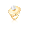 Anel Folheado a Ouro com Pérola Shell Quadrado Abaulado