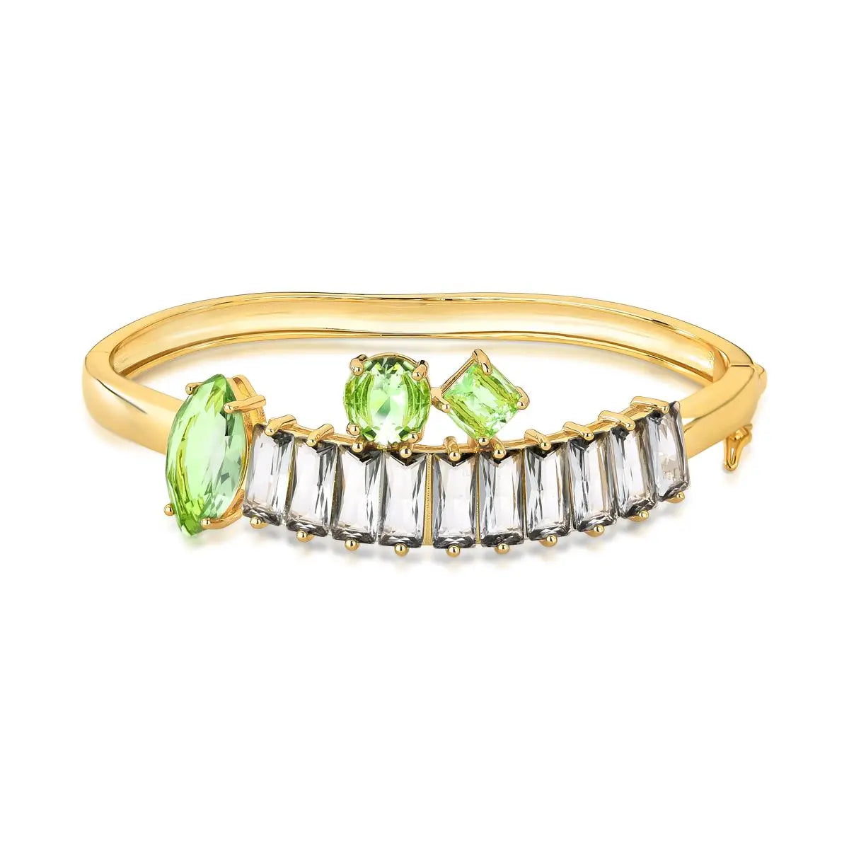 Bracelete Folheado a Ouro Curvo com Cristais Geométricos