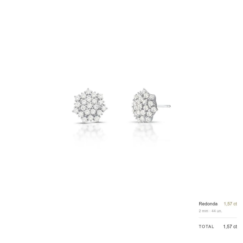 Brinco de Prata 925 de Flor com Pedras Moissanites 2mm