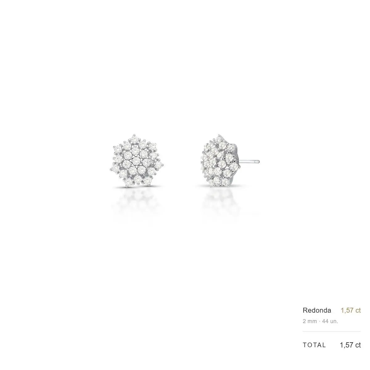 Brinco de Prata 925 de Flor com Pedras Moissanites 2mm