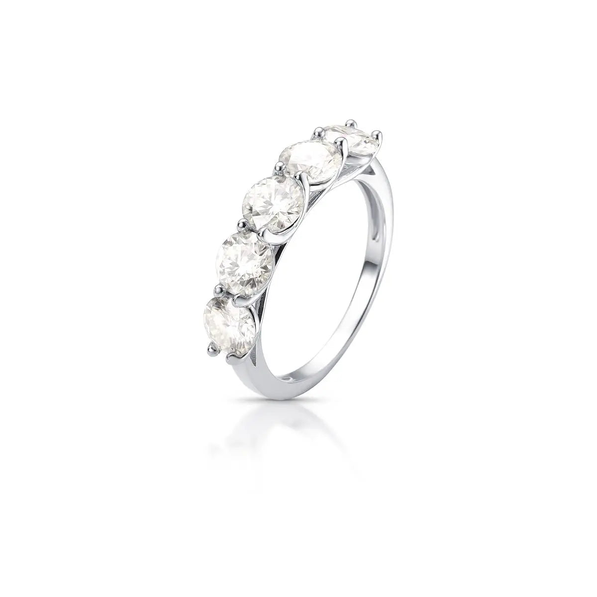 Anel de Prata 925 com Pedras Redondas Moissanite 5mm