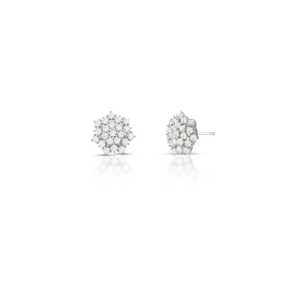 Brinco de Prata 925 de Flor com Pedras Moissanites 2mm