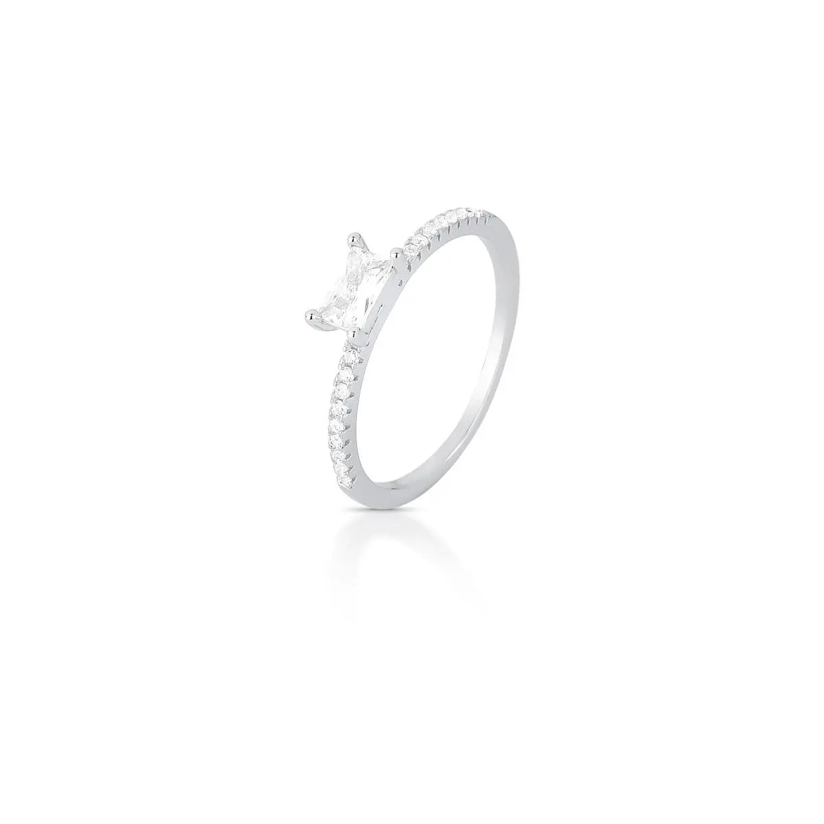 Anel de Prata 925 com Cristal Retangular e Zircônias