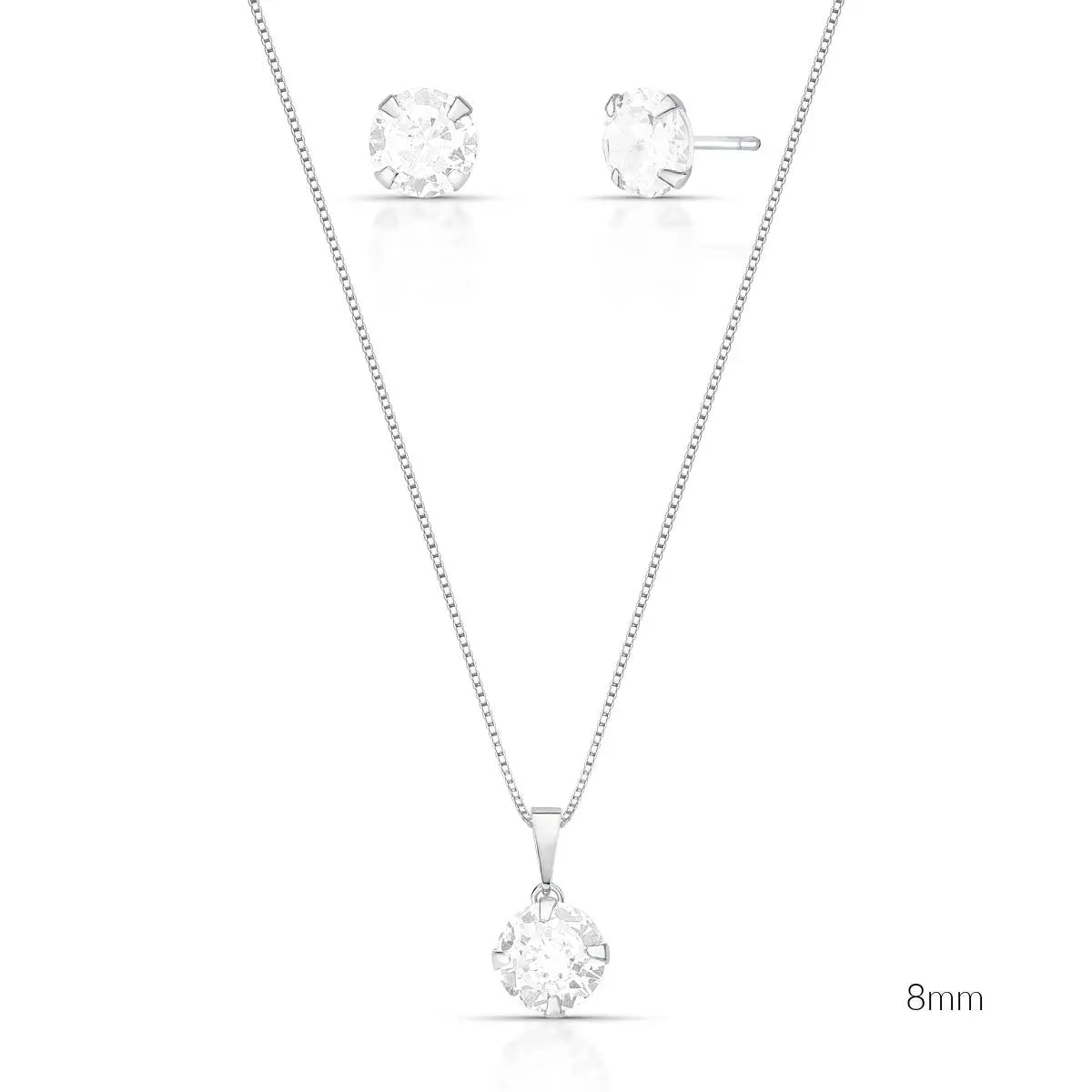 Conjunto de Prata 925 Brinco e Colar Ponto de Luz