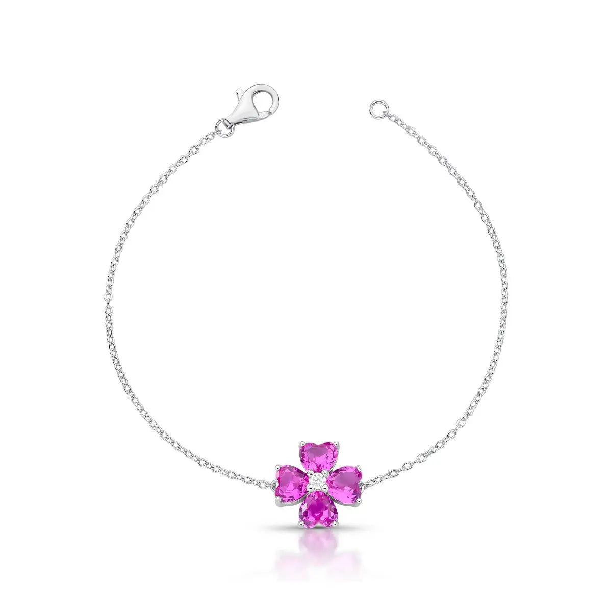 Pulseira de Prata 925 com Pingente de Flor em Cristal