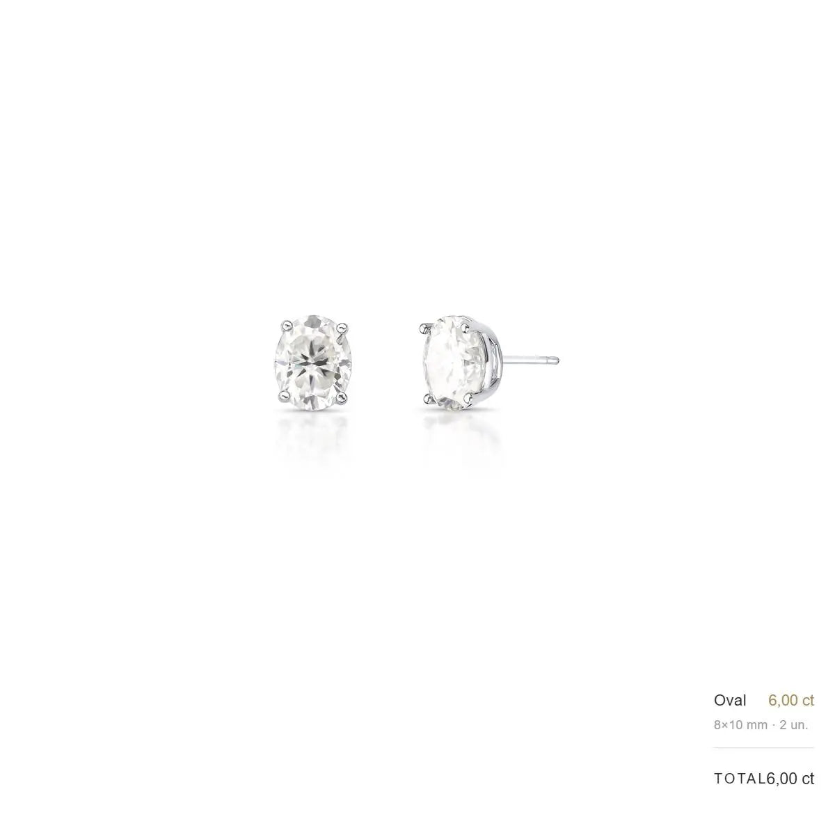 Brinco de Prata 925 com Pedra Oval Moissanite 8x10mm