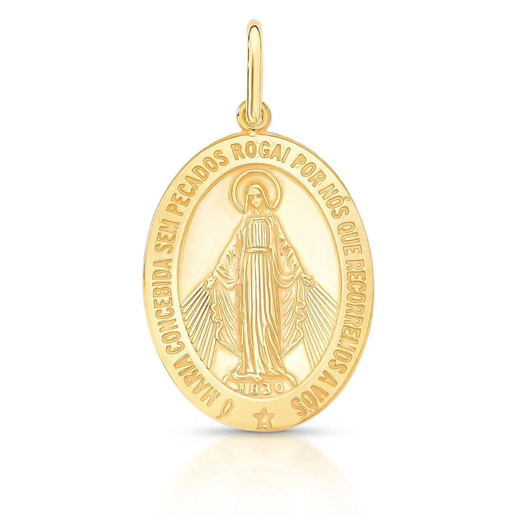 Pingente de Prata 925 Banhada a Ouro Imagem Nossa Senhora das Graças Liso
