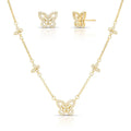 Conjunto Folheado a Ouro Brinco e Colar de Borboleta em Zircônias