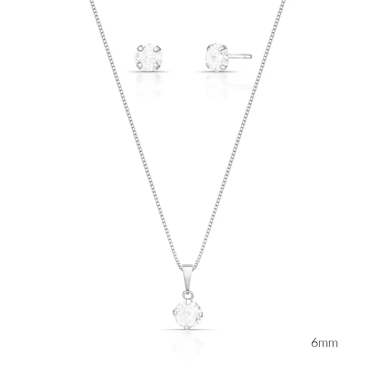 Conjunto de Prata 925 Brinco e Colar Ponto de Luz