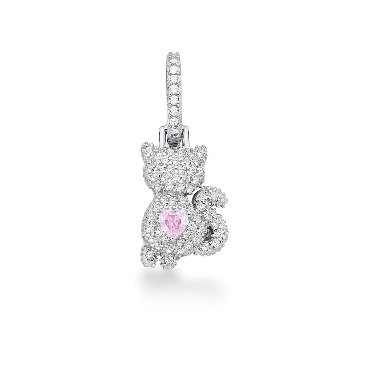 Pingente de Prata 925 de Gato Cravejado de Zircônias