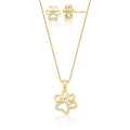 Conjunto Brinco e Corrente com Pingente Pata Banhado a Ouro