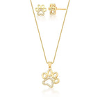Conjunto Brinco e Corrente com Pingente Pata Banhado a Ouro