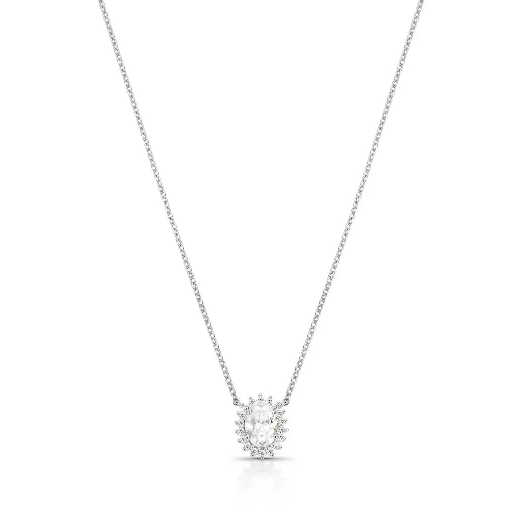 Colar de Prata 925 com Pingente Oval em Pedras Moissanites