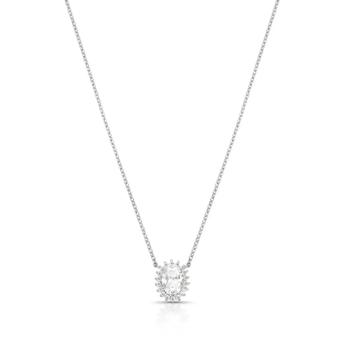 Colar de Prata 925 com Pingente Oval em Pedras Moissanites